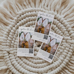 May include: Three white cards with the text "capture the love" printed on them. Each card features a photo of a couple and a QR code with the text "Scan the QR code with your smartphone and upload your photos to share with us. Ave & Bryanna".