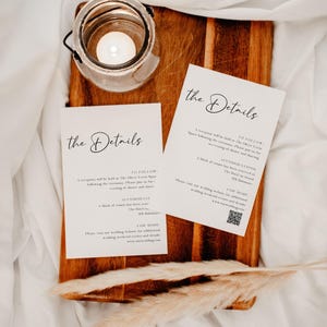 Wedding Details Card Template, Rehearsal Dinner Invitation Insert, Modern Minimalist, QR code RSVP, DIY Editable Instant Download- SS015