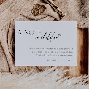 A Note On Children Insert Card Template, Custom Invitation Enclosure Card, Minimalist Wedding Invite Insert, Editable Instant Download SS020