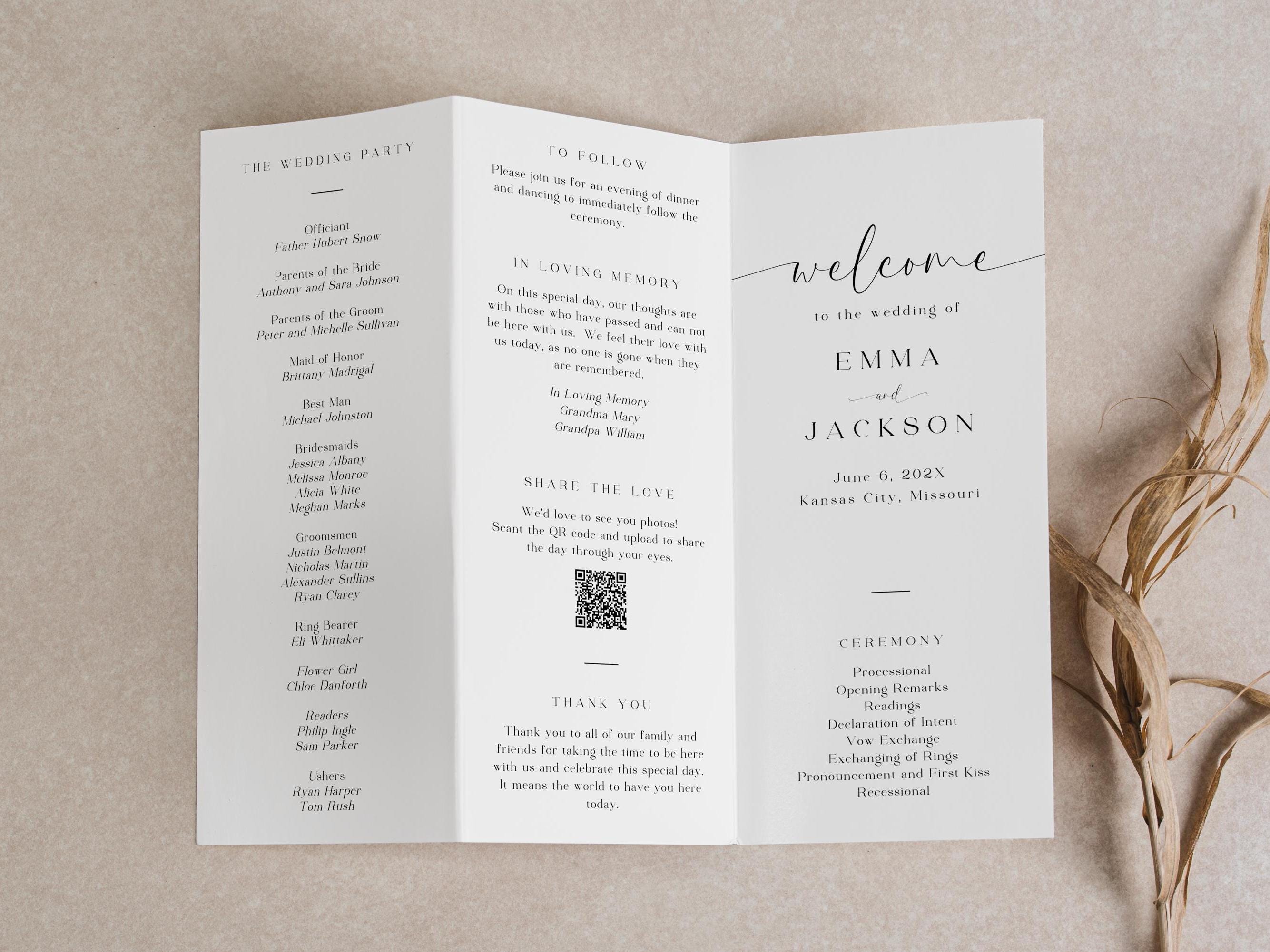 Program Seating Trifold Wedding Program Seating Chart Template, Table Seating Plan ...