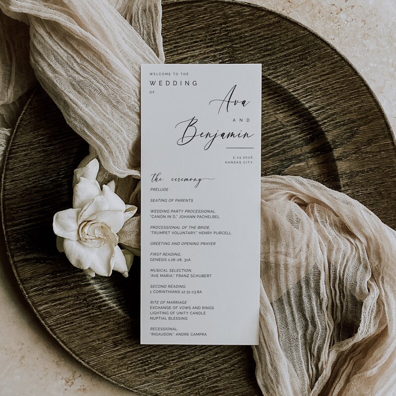 Classy Wedding Program Template, One Page Wedding Program, Traditional ...