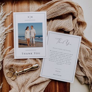 Photo Thank You Card After Wedding, Photo Thank You Note Template, Modern Minimalist, Monogram Wedding, DIY Editable Instant Download- SS003