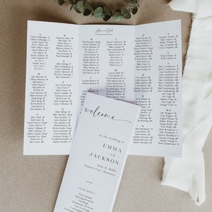Tri Fold Wedding Program Template, Seating Chart By Alphabet, Program With Seating Chart, Simple Brochure, Editable Instant Download- SS010