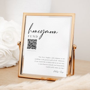 Honeymoon Fund Sign Template, Honeymoon Wish QR code Card, Bridal Shower Sign, Modern Minimalist, Cash Gift, Editable Instant Download SS014