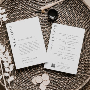 Welcome Letter And Timeline Card, Welcome Bag Tags Modern, Wedding Hotel Welcome Bag Template With QR code, Editable Instant Download- SS010