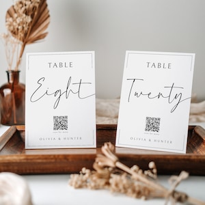 Table Number Signs QR code, Wedding Table Numbers With QR code, Modern Minimalist, Reception Table Number Template, Instant Download- SS005