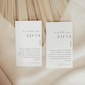A Note On Gifts Card Template, Custom Invitation Enclosure Card, Honeymoon Fund Insert, Modern Minimalist, Editable Instant Download- SS021