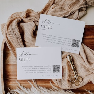 A Note On Gifts QR, QR code Card For Registry, Honeymoon Fund, Modern Wishing Well, Printable Template, Editable Instant Download- SS014