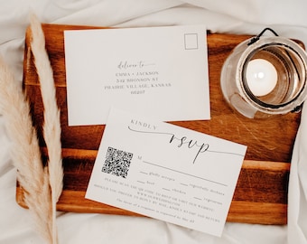 RSVP Card Template With QR code, Wedding Invite QR code Insert, Response Card, Reply Card, Details Card, Editable Instant Download- SS010