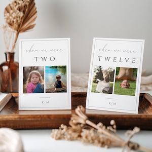Table Numbers When We Were, Wedding Baby Photos, Table Numbers With Ages Template, Minimalist Monogram, Editable Instant Download- SS003