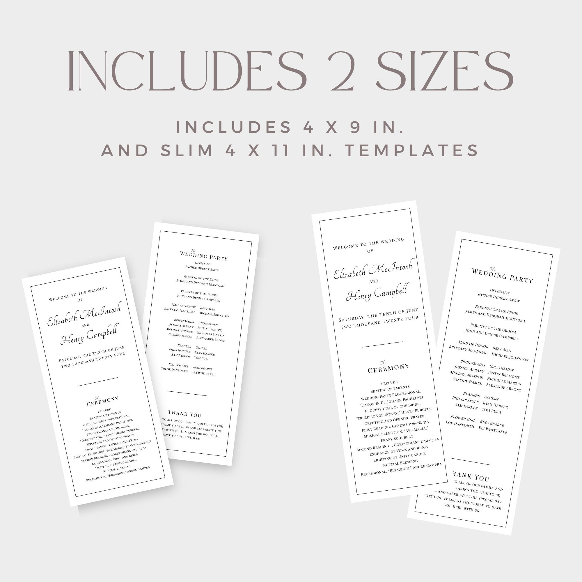 Wedding Ceremony Program One Page, Program Template, Printable Program ...