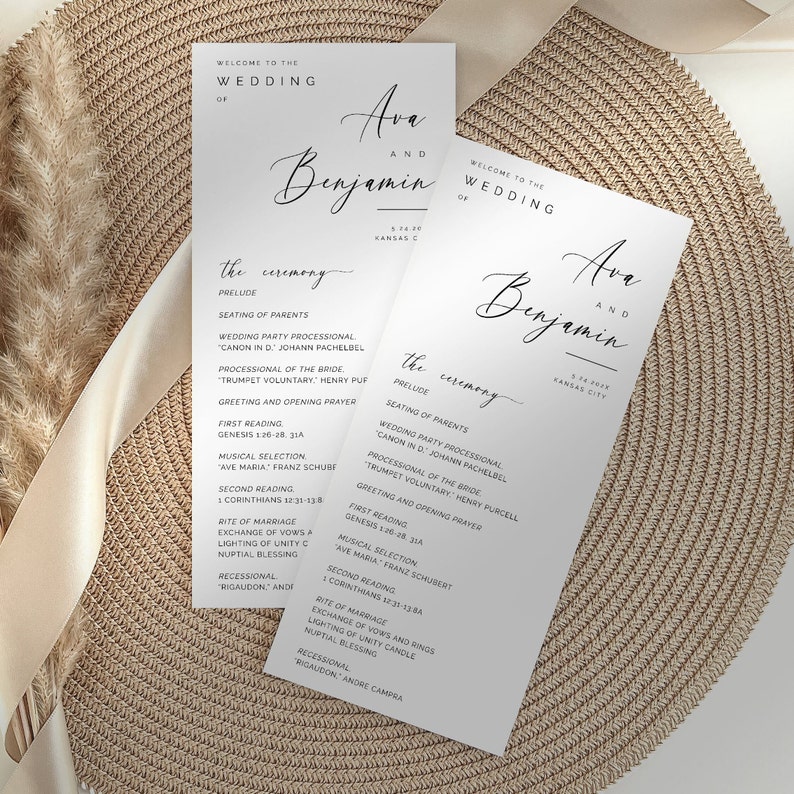 Classy Wedding Program Template, One Page Wedding Program, Traditional ...