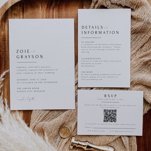 Timeless Wedding Suite, Wedding Invitation Set Template, Classy Modern Minimalist, QR code RSVP Card, Editable Instant Download- SS004