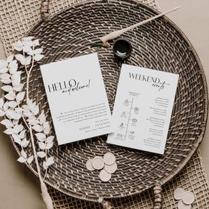 Welcome Letter And Timeline Card, Wedding Events Card Template, Weekend Timeline With Icons, Itinerary Card, Editable Instant Download SS020