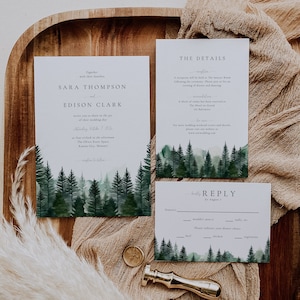 Woodland Wedding Invitation Suite, Pine Forest Wedding Template, Mountain Wedding Set, Rustic Wedding, Editable Instant Download- SS013