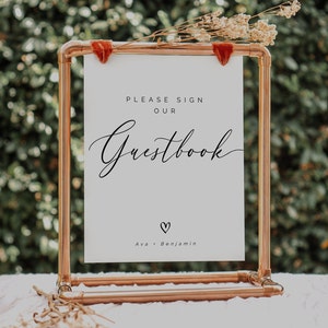 Please Sign Our Guestbook, Simple Guestbook Sign, Modern Guest Book Sign Template, Minimalist Wedding, DIY Editable Instant Download- SS002