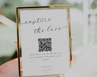 Capture The Love QR code Wedding Sign, QR code Photo Album Sign, QR code For Photo Sharing Sign Template, Editable Instant Download- SS017
