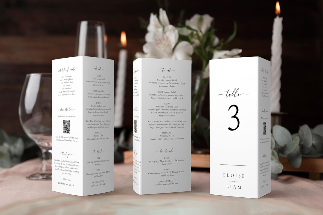 Tri Fold Table Numbers Template, Wedding Table Numbers With QR Code ...