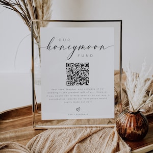 Honeymoon Fund Sign, Wedding QR code Sign, Modern Minimalist, Honeymoon Wish, Printable Template, DIY Editable Instant Download- SS002