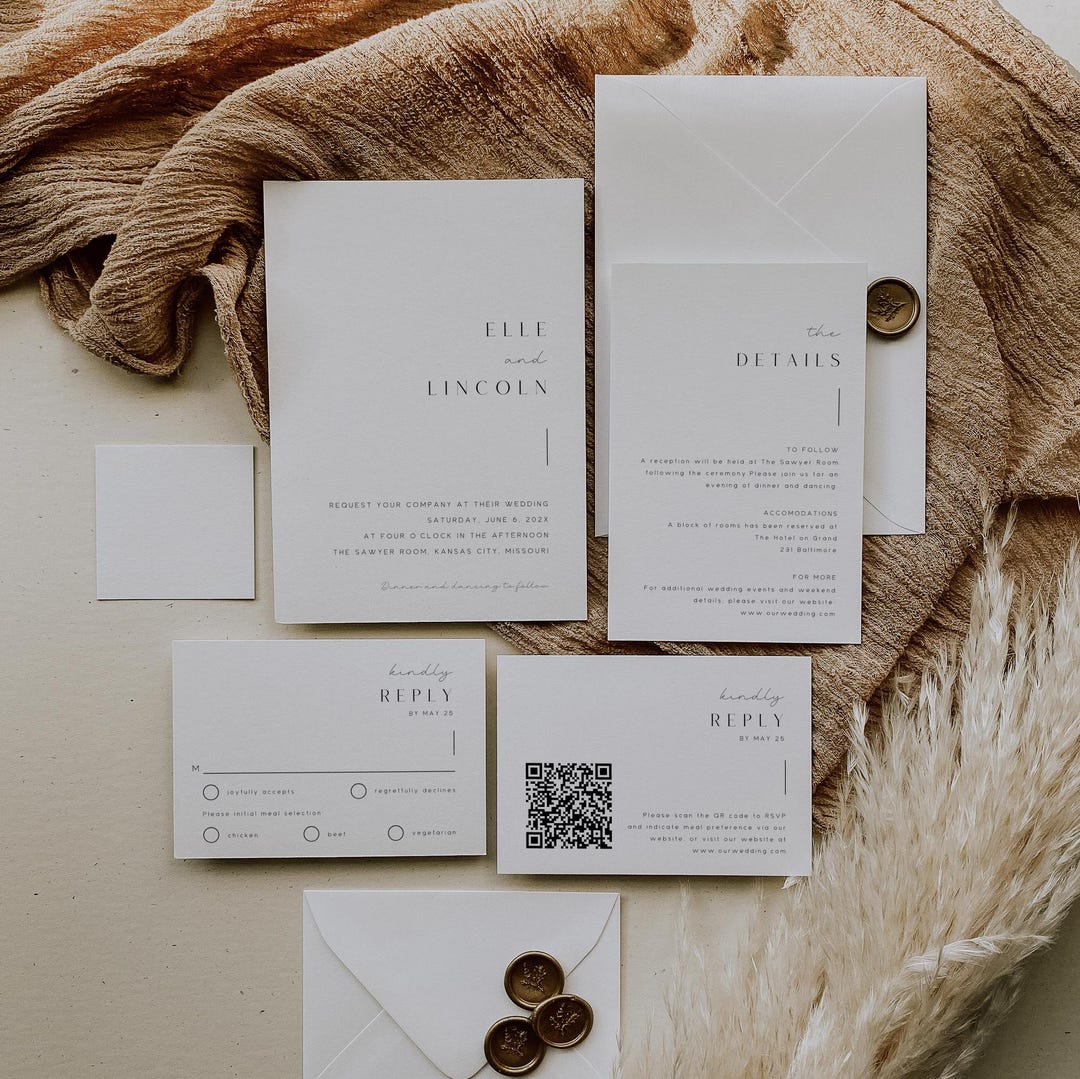 Modern Wedding Invitation Suite With QR Code, Simple Editable Invite ...