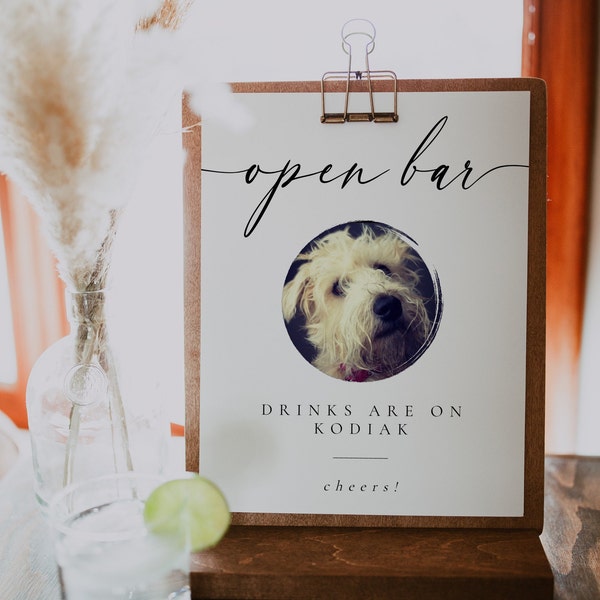 Open Bar Pet Wedding Sign, Dog Bar Menu Template, Drinks Are On Us, Modern Minimalist, Cat Bar Poster, DIY Editable Instant Download- SS006