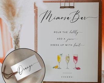 Mimosa Bar Sign With Labels, Mimosa Bar Sign Black and White, Wedding Bar Menu, Modern Minimalist, Editable Instant Download- SS002