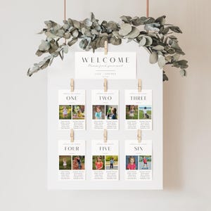 Wedding Mirror Seating Chart Cards Template, Seating Chart With Pictures, When We Were, Childhood Photos, Editable Instant Download- SS021