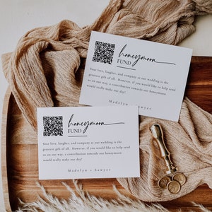 Honeymoon Fund With QR code, Honeymoon Fund Card Insert, Wedding Invitation Enclosure Template, Printable Editable Instant Download- SS014