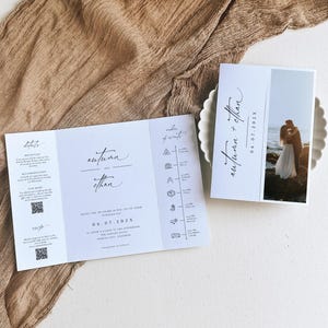 Gatefold Wedding Invitation Template, Wedding Invite With QR code, Details And RSVP, Infographic Timeline, Editable Instant Download- SS019