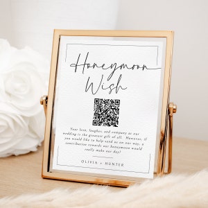Honeymoon Fund QR code Sign Template, Honeymoon Fund Cash Gift, Honeymoon Wish Card, Bridal Shower Insert, Editable Instant Download- SS005