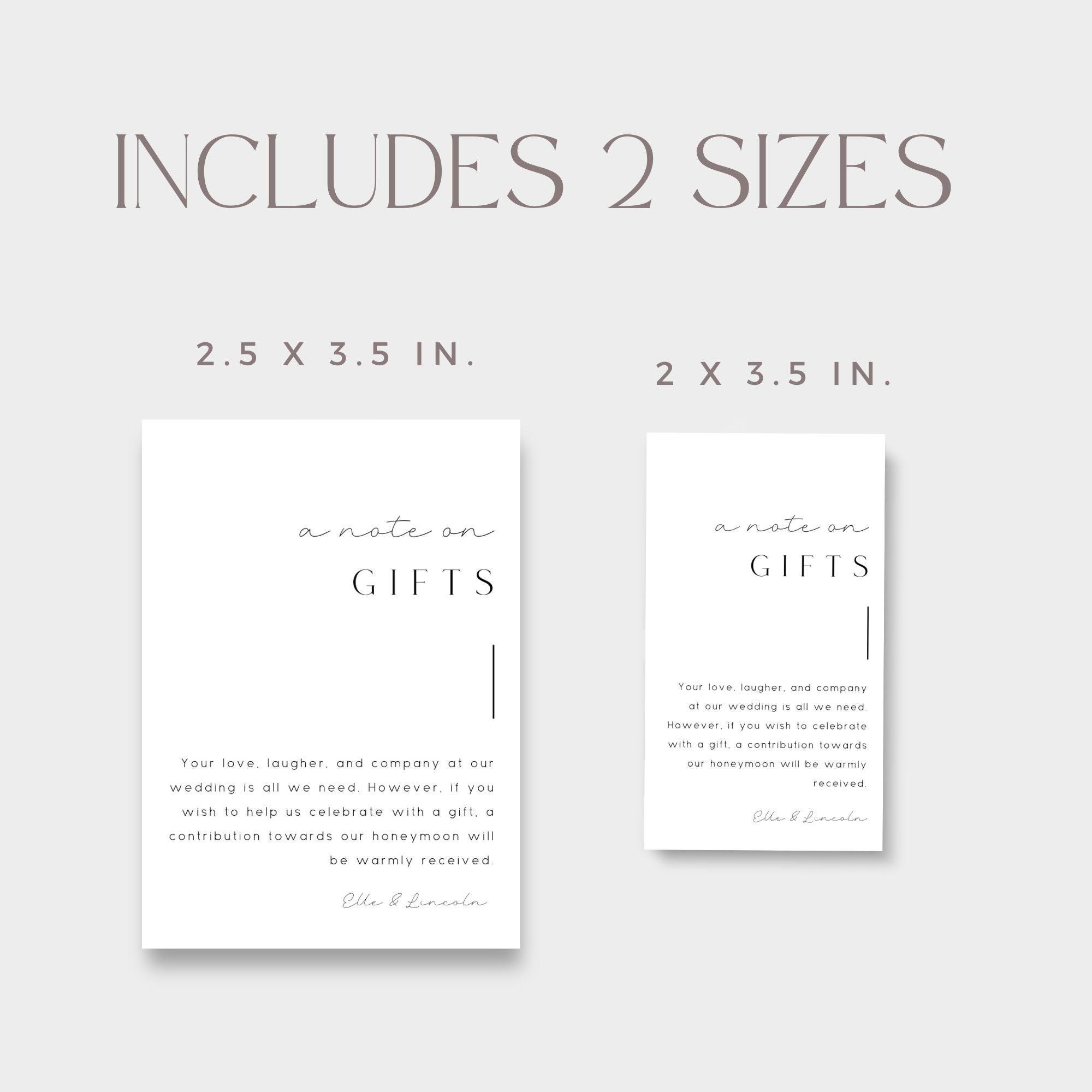 A Note on Gifts Card Template, Wedding Registry Insert Card, Custom ...