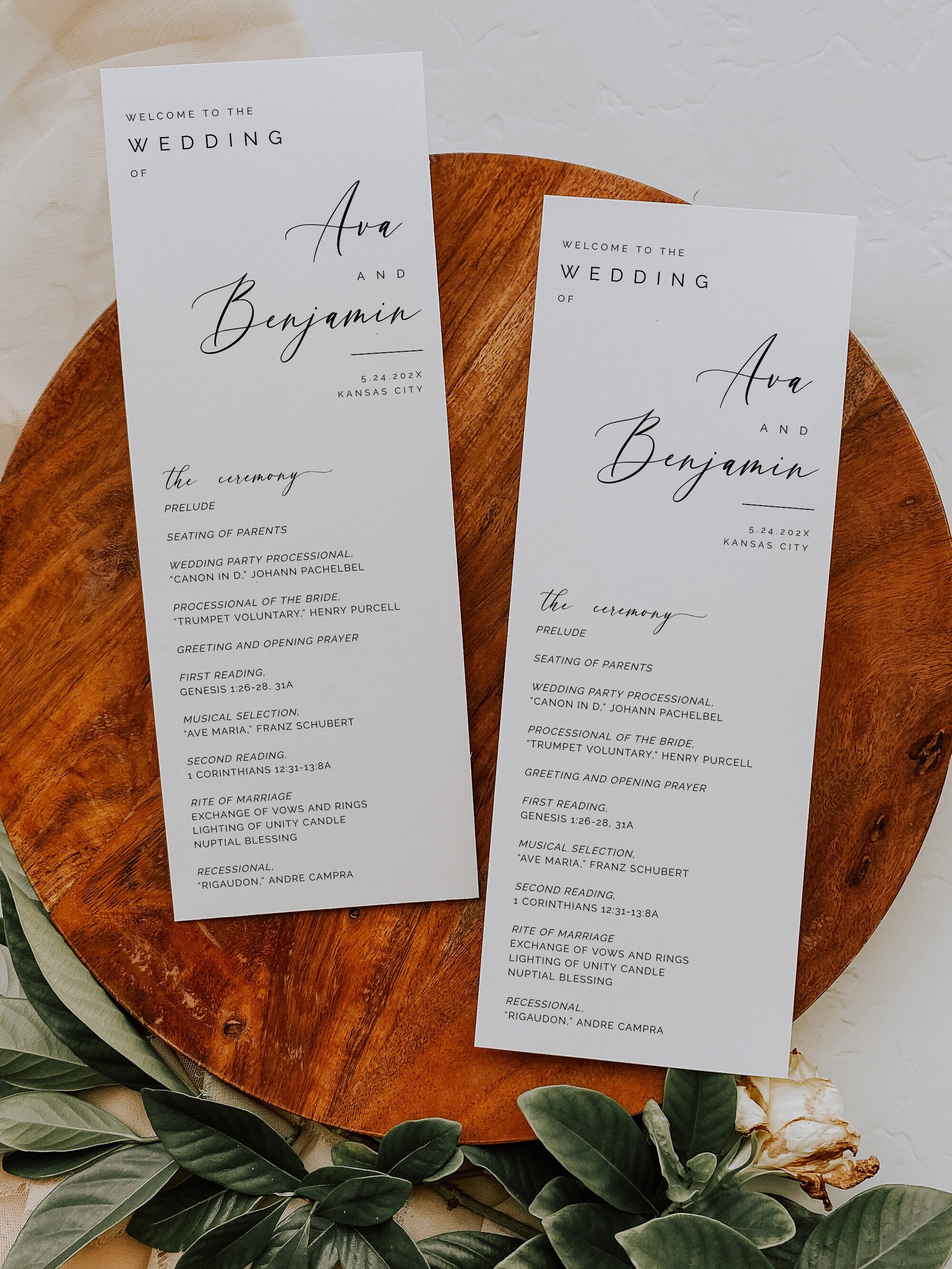 One Page Wedding Program, Catholic Wedding Program No Mass, Traditional