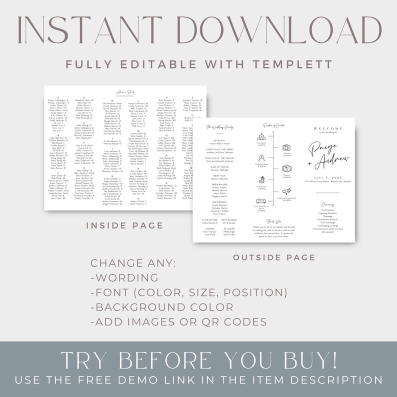 Wedding Program Template Trifold, Alphabetical Seating Chart ...