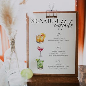 Bar Signs For Wedding His Hers Ours, Signature Drinks Sign, Signature Cocktails Menu With Pictures, Editable Template Instant Download SS020