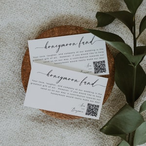 Honeymoon Fund QR code Card Template, Honeymoon Fund Enclosure Card, Bridal Shower Invitation Insert, DIY Editable Instant Download- SS002
