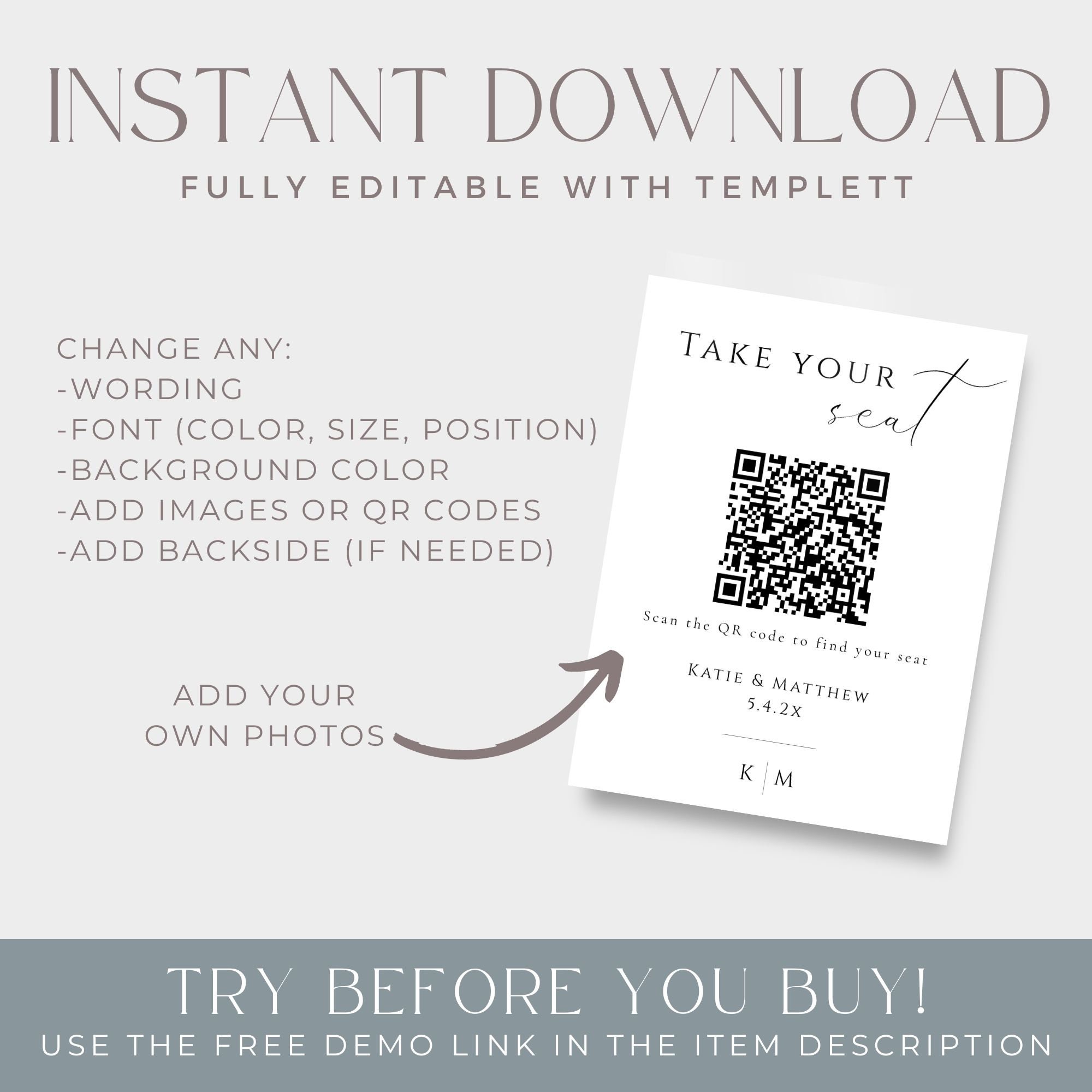 Seating Chart QR Code, QR Code Wedding Seating Chart, Take Your Seat