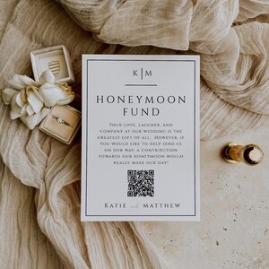Honeymoon Fund QR code Card Template, Honeymoon Fund Insert, Minimalist Bridal Shower Invitation Insert, DIY Editable Instant Download SS003