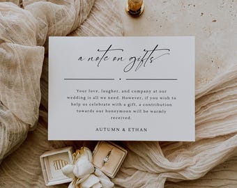 Custom Invitation Enclosure Card, A Note On Gifts Template, Wedding Invitation Insert, Bridal Shower Insert, Editable Instant Download SS019