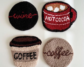 Punch Needle Drink Coasters, Hot Chocolate Coaster, Coffee Coaster, Gifts for Wine Lovers, Gifts for Coffee Lovers, Mug Rug