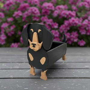Vaso de flores personalizado para Dachshund – Memorial de madeira feito à mão para animais de estimação, decoração de jardim, presente para amantes de animais, vaso de flores para ambientes internos/externos