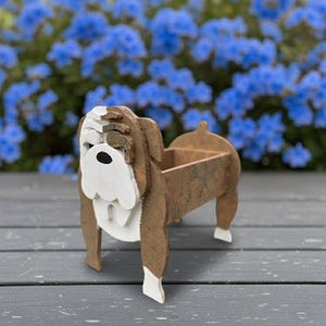 Custom Bulldog Planter – Handmade Wooden Pet Memorial, Garden Décor, Gift for Animal Lovers, Indoor/Outdoor Flowerpot
