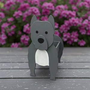 Personalisierter Pitbull Bully Übertopf - Handgefertigtes Haustier-Denkmal aus Holz, Gartendeko, Geschenk für Tierliebhaber, Innen- und Außenbereich