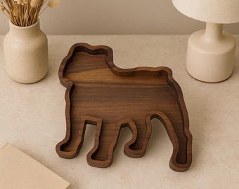 Vassoio raccoglitutto in legno personalizzato - Disponibile per tutte le razze di cani / Bulldog, Labrador, Golden Retriever e altro in legno massello fatto a mano