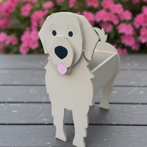 Maceta personalizada para Golden Retriever: recuerdo de madera hecho a mano para mascotas, decoración de jardín, regalo para amantes de los animales, maceta para interior y exterior.