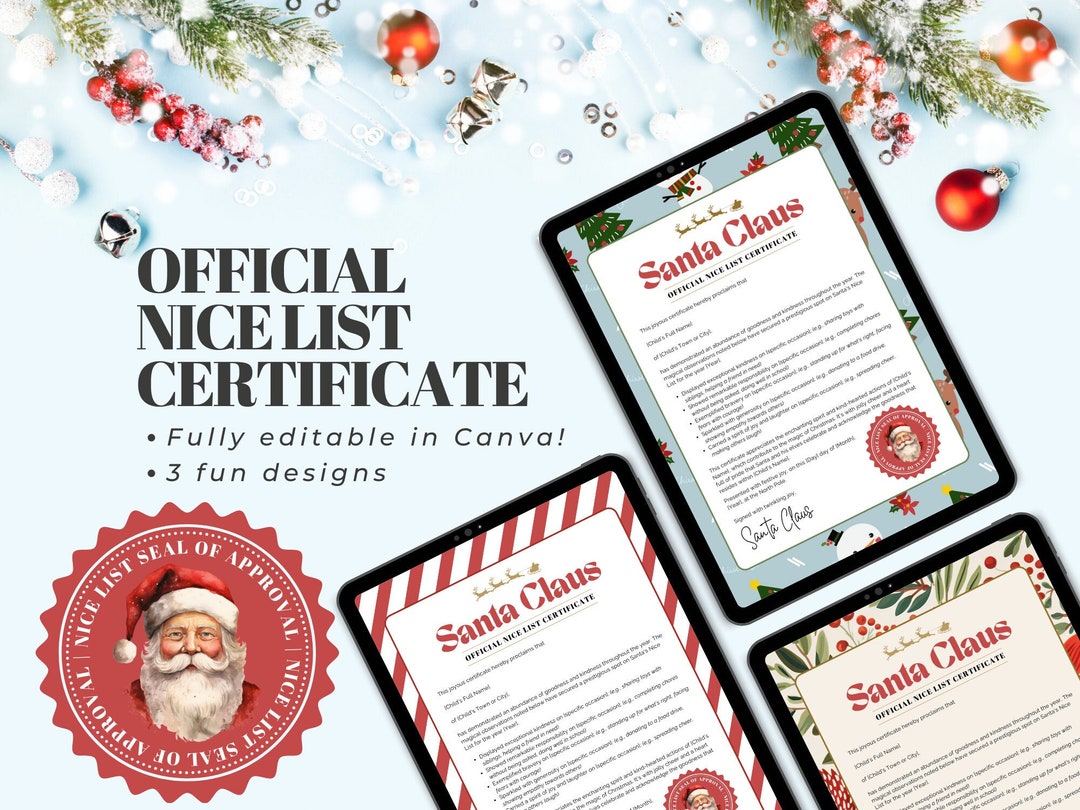 Official Nice List Certificate Fully Editable Canva Template Etsy UK
