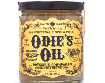 Odie's Oil Universal Finish 9oz (Odies) y 1 almohadilla aplicadora GRATIS //Apto para alimentos, no tóxico para madera, cuero, hormigón, plástico, vinilo, metal