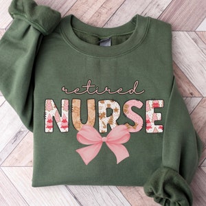 Retired Nurse Christmas shirt, Coquette style Xmas sweatshirt for Retired Nurse, Pink Christmas Party Shirt, Nurse Retirement gift