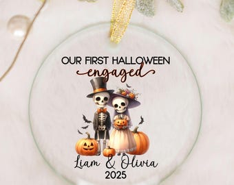Our First Halloween engaged ornament Custom Names new engaged couple engagement gift, personalized engaged 1st halloween new couple keepsake