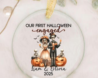 Our First Halloween engaged ornament Custom Names new engaged couple engagement gift, personalized engaged 1st halloween new couple keepsake