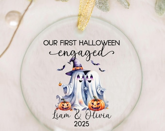 Our First Halloween engaged ornament Custom Names new engaged couple engagement gift, personalized engaged 1st halloween new couple keepsake